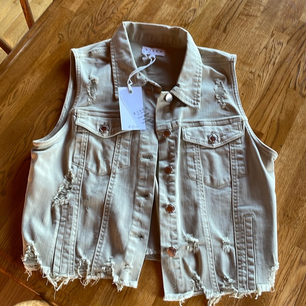 Risen distressed crop denim vest NEW